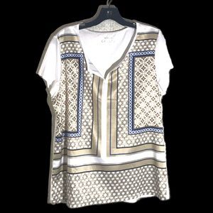 Cream, Blue and Gold Patterned Blouse
